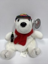 Coca Cola Bean Bag Plush Polar Bear in Checker Hat and Scarf 1998
