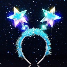 Light Up Star Headband Festival Headpiece Double Stars Holiday Hair Accessory