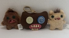 Fuggler Ugly Monster Brown Big Teeth Button Eye Backpack Clip w/ 2 Small Plush