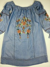 Socialite Tunic Dress Floral Embroidered Shirt Top Dress Size S Boho Peasant