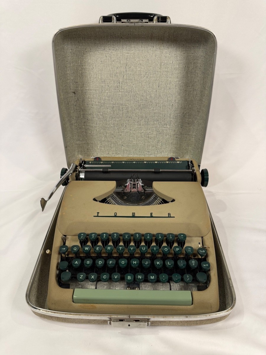 Vintage Tower Commander Typewriter w/ Case Sears Portable Green