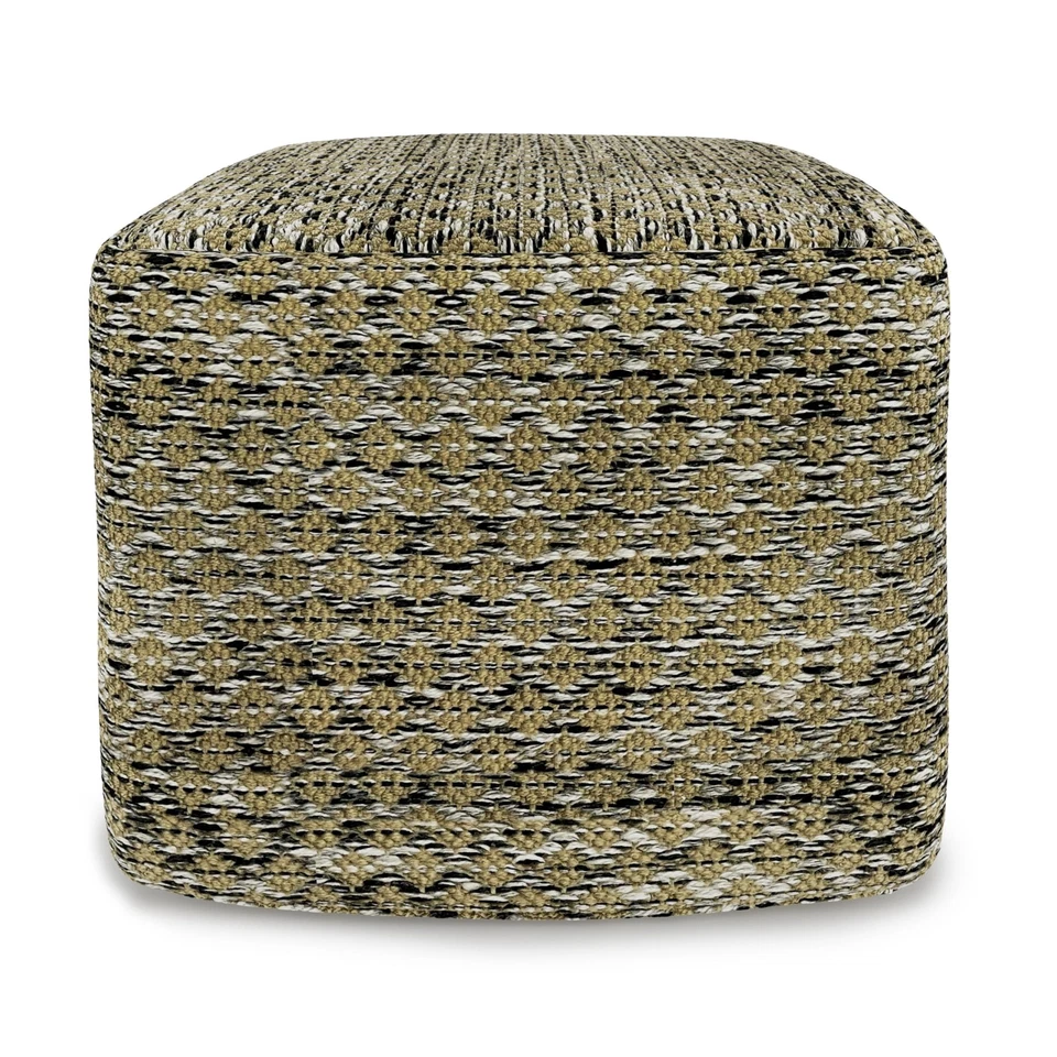 Janelle Boho Square Woven Outdoor/ Indoor Pouf in Multi Color Recycled PET Po... - Image 3 of 4