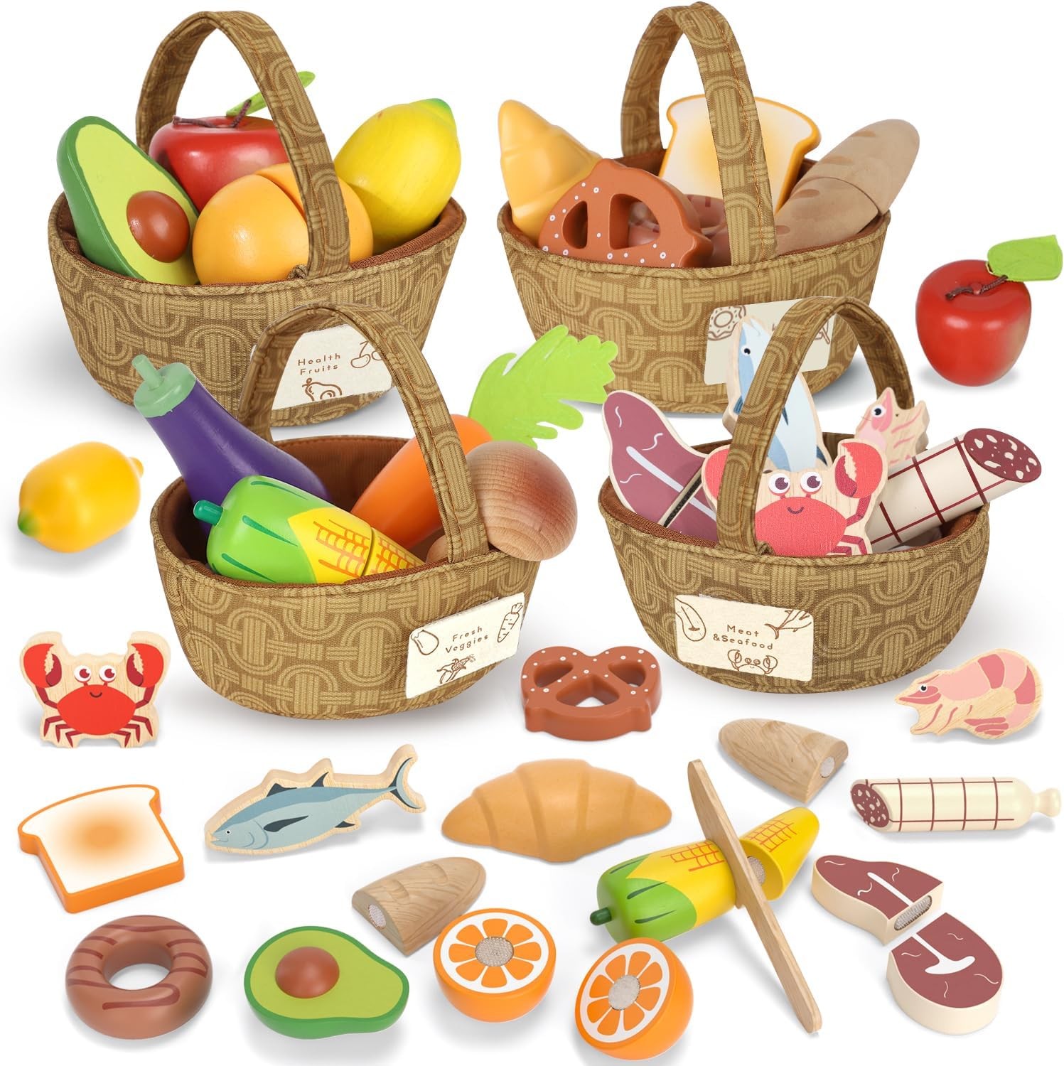 Accessoire Cuisine Enfant en Bois Idéal pour le Jeu d'Imitation au Salon avec Panier