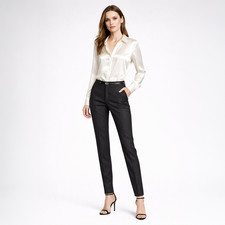 NWT GUCCI 2-US 38-IT Black Nylon Cotton Skinny Leather Belt  Trim Slim Pants