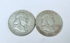 FRANKLIN SILVER HALVES LOT OF 2 - 90% SILVER COINS FREE SHIPPING #8618