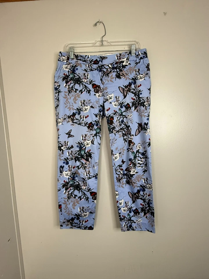 J. Pantalones al tobillo Crew para mujer florales ajustados elásticos azules talla 8 preppy femeninos Foto 2 de 4