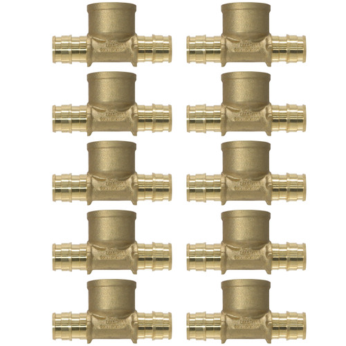 10 Pack XFITTING 1/2" PEX A Expansion Female Tee, F1960, Lead Free Brass