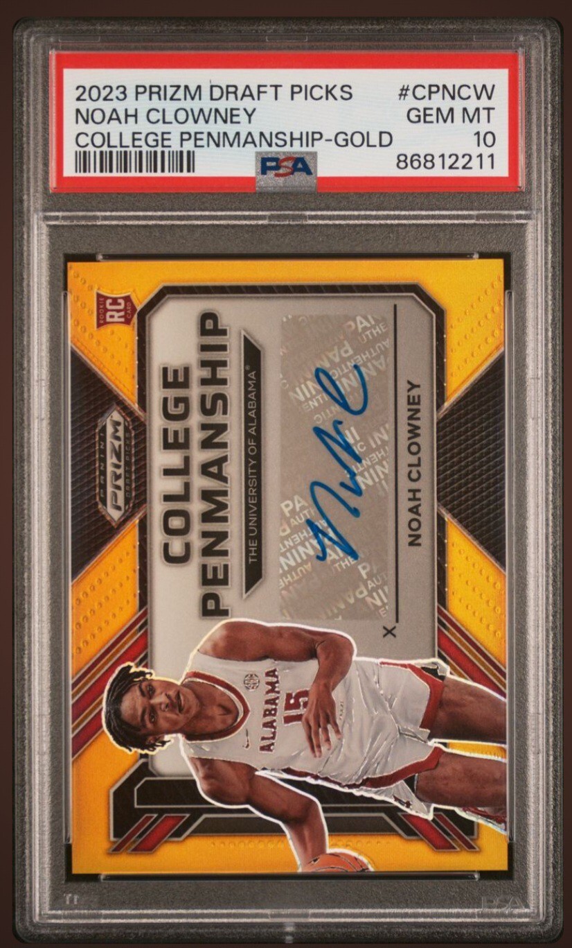 PSA 10 - NOAH CLOWNEY #/10 Auto - 2023 Prizm DP College GOLD Penmanship ALABAMA