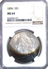 1896 $1 MORGAN SILVER DOLLAR -MS64 NGC GRADE 🌈RAINBOW TONED.