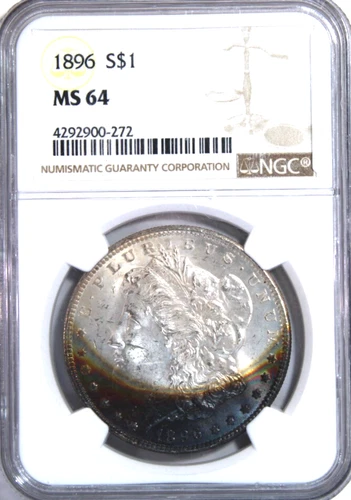 1896 $1 MORGAN SILVER DOLLAR -MS64 NGC GRADE 🌈RAINBOW TONED.