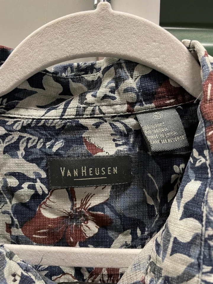 Van Heusen Hawaiano Manga Corta Hawaiano 100% Seda Falda Talla L Foto 4 de 4