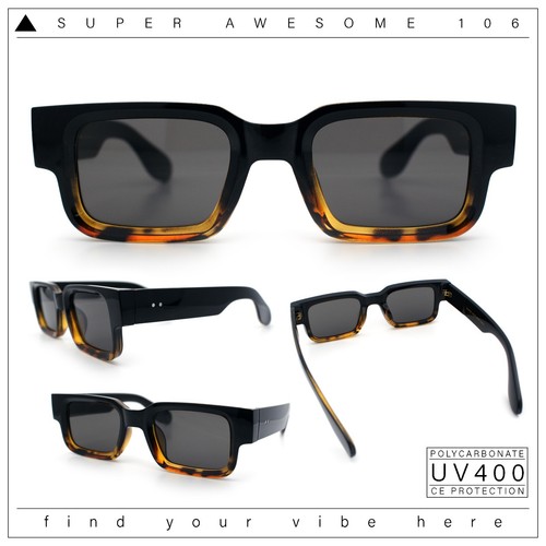 Narrow Rectangle Horn Rim Gentlmanly Thick Beveled Plastic Sunglasses - Picture 16 of 39