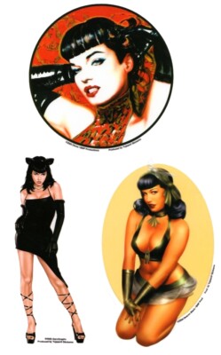 SET of 3 BETTIE PAGE CLASSIC PINUP Girls Kitty CAT Stickers WATERPROOF Decals
