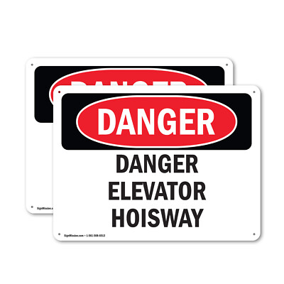 (2 Pack) Elevator Hoistway OSHA Danger Sign Decal Metal Plastic