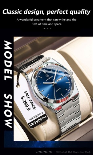 Poedagar Luxury Men's Quartz Watch - Waterproof, Luminous, Stainless Steel + Box - Picture 18 of 22