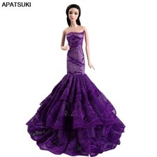 Vestido de novia de encaje morado para 11,5 pulgadas Ropa de muñeca 1/6 cola de pescado trajes vestido