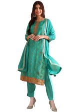 Women's Silk Blend Floral Straight Woven Kurta Pant With Dupatta