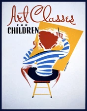 POSTER ART CLASSES FOR CHILDREN BOY PAINTING TRAINING VINTAGE REPRO FREE S/H