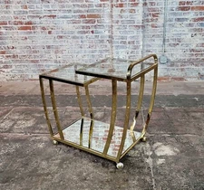 Vintage Three-Tier Art Deco Style Brass Service/Bar Cart