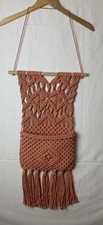 Vintage Macrame Plant Hanger Pink Hanging Wall Home Decor Boho Pocket Handmade
