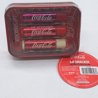Lip Smacker Coca Cola Flavored Lip Balm. 3 Piece Total with Custom Metal Tin