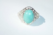 Big Turquoise 14x11mm oval USA Made Sterling Wide Ring sz 9.25