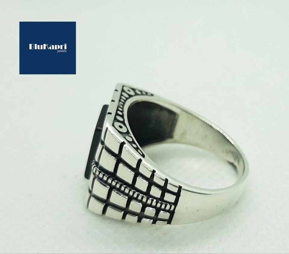 Anello uomo Argento 925 inciso con onice nera mis .25 - Immagine 3 di 4