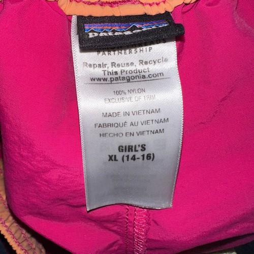 Patagonia Girls Costa Rica Baggies Shorts Hot Pink Orange Drawstring XL - Picture 5 of 7