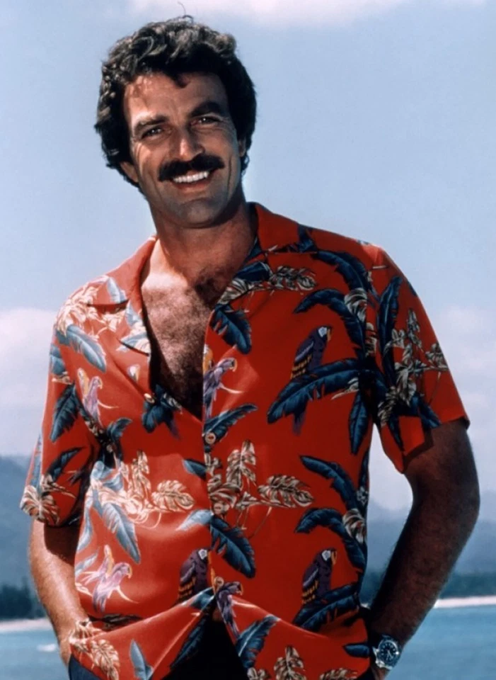 Original Tom Selleck Magnum Camicia Hawaiana Rosso LIMITED - Immagine 2 di 4
