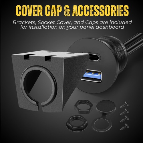 USB C + USB 3.0 Flush Mount Extension Cable for Car Dashboard Dash Panel 3ft 1M - Picture 6 of 7
