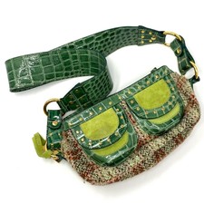 Vtg 90s Y2k M Missoni Clueless Green Croc Lthr & Check Wool Boucle Handbag Purse