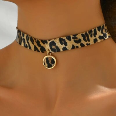 Halskette Anhänger Samt Leopard Trend Chic + Geschenktüte