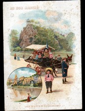 IMAGE AU BON MARCHE / GRANDE CHROMO / ATTELAGE d'ANE aux BUTTES de CHAUMONT
