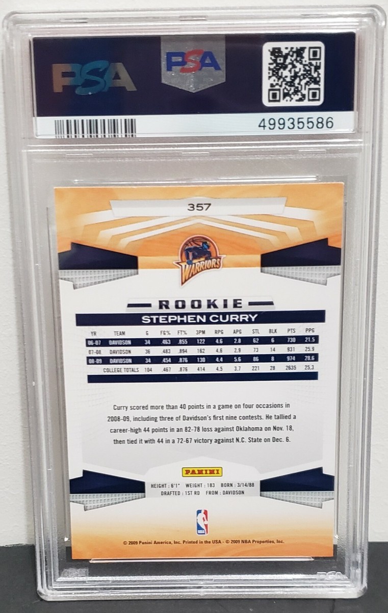 2009 PANINI STEPHEN CURRY #357 ROOKIE CARD RC PSA GRADED NM 2009 PANINI STEPHEN CURRY #357 ROOKIE CARD RC PSA GRADED NM