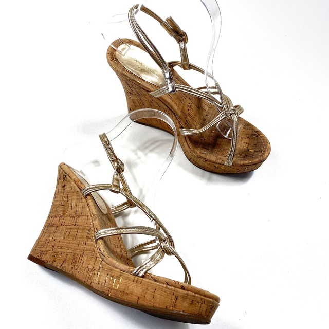 Banana Republic Gold Strappy Wedge Sandals Size 7 | eBay