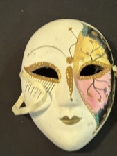 Vintage Hand Painted Ceramic Pink Gold Butterfly Decorative Mardi Gras Face Mask