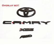 New Gloss Black out Overlay Emblem Badge Kit fit TOYOTA 2018-2024 Camry XSE AWD