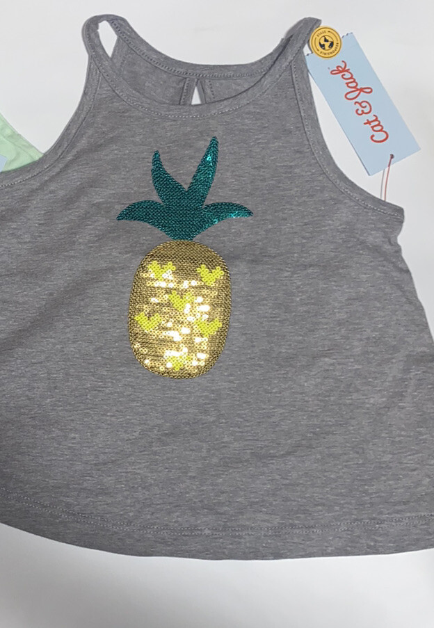 Cat & Jack Shirt sequence Pineapple Tank Top Girls Gray Sleeveless 18 Mo