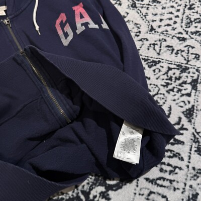 Vintage Gap Unisex Navy Blue Cotton Hoodie Zip Size XL 90s