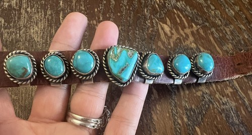 Chunky Blue Turquoise Sterling Silver Leather Slider Bracelet Nice Custom Made - Picture 11 of 14