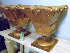 AMAZING LARGE PAIR CARVED WOOD Planters Jardi...