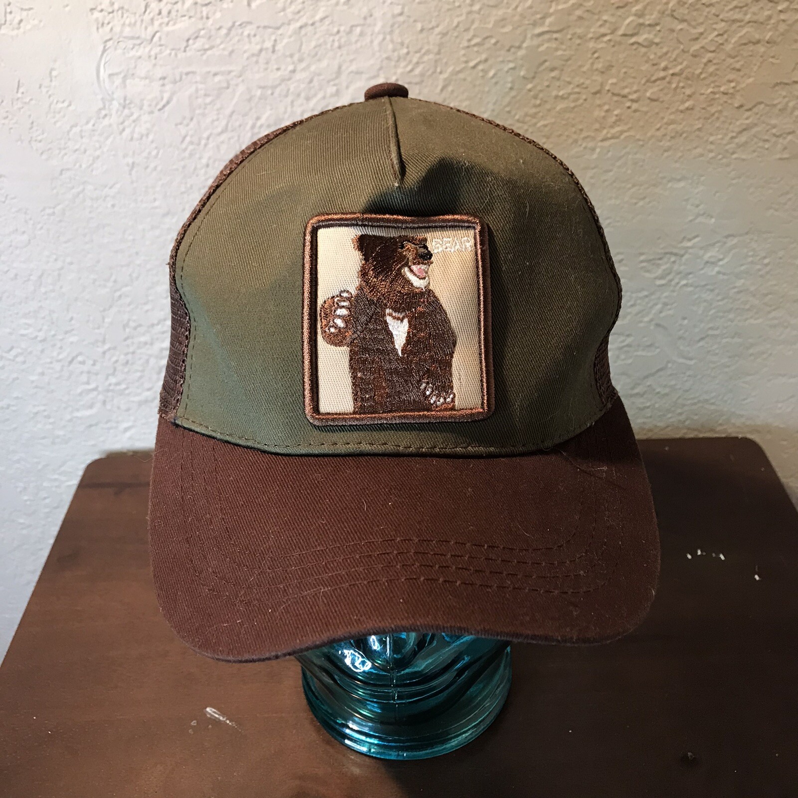 Bear Patch Hat Mesh Trucker Cap Brown - image 2