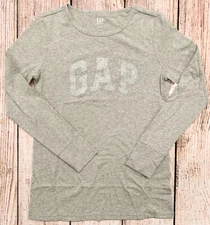 GAP Women L Long Sleeve Arch Glitter Logo Soft Jersey T-Shirt Top NWT - 849530