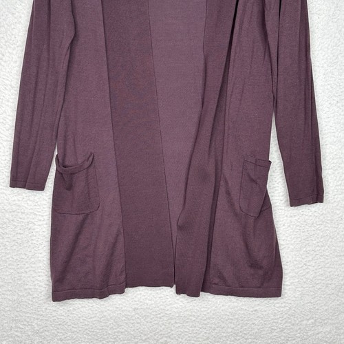Bebe Cardigan Sweater Open Front Sz M Plum Silk Cotton Lightweight Lagenlook - Picture 4 of 9