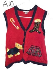 Holiday Sweater Vest Scottish Button Front Red/Blue Size M