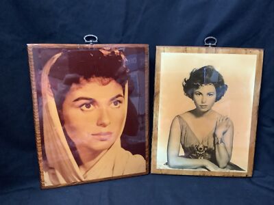 Vtg. Photos of Celebrities, Shellacked on Wood, 10'' L x 8'' W
