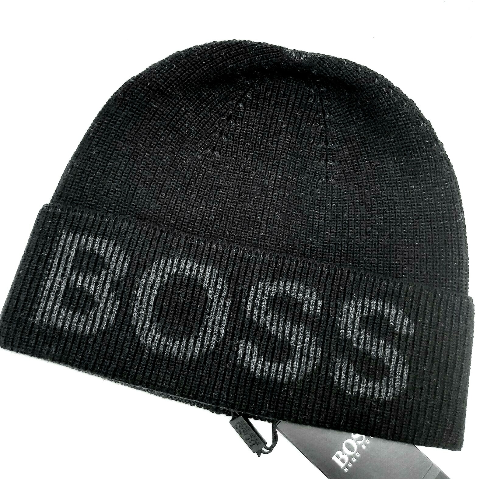 Genuine HUGO BOSS 10% Wool Black BEANIE Hat OSFA Tag 50455707 HB80