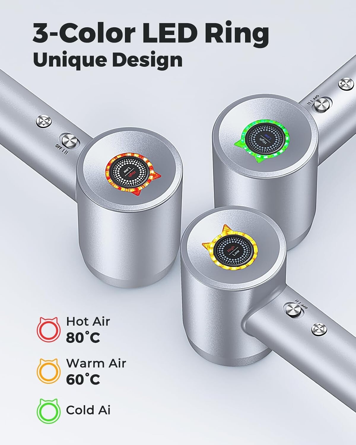 Hair Dryer Ionic Professional Fast Drying 1500W Lightweight with Magnetic Nozzle