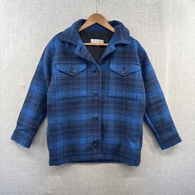 Outerknown Cloud Weave Jacket Womens XS Blue Plaid Oversized Shacket Knit Pocket