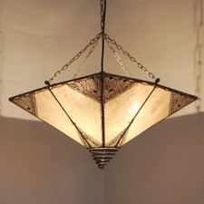 Lampe Orientale Hennalampe Plafonnier Marocain Lampe En Cuir CARRÈ NATUR 40cm